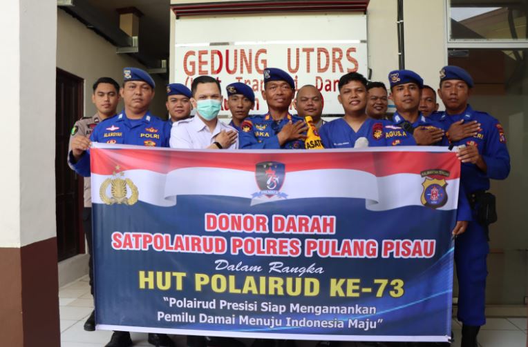Sambut HUT Polairud Ke-73, Satpolairud Polres Pulang Pisau Gelar Bakti Kesehatan Donor Darah