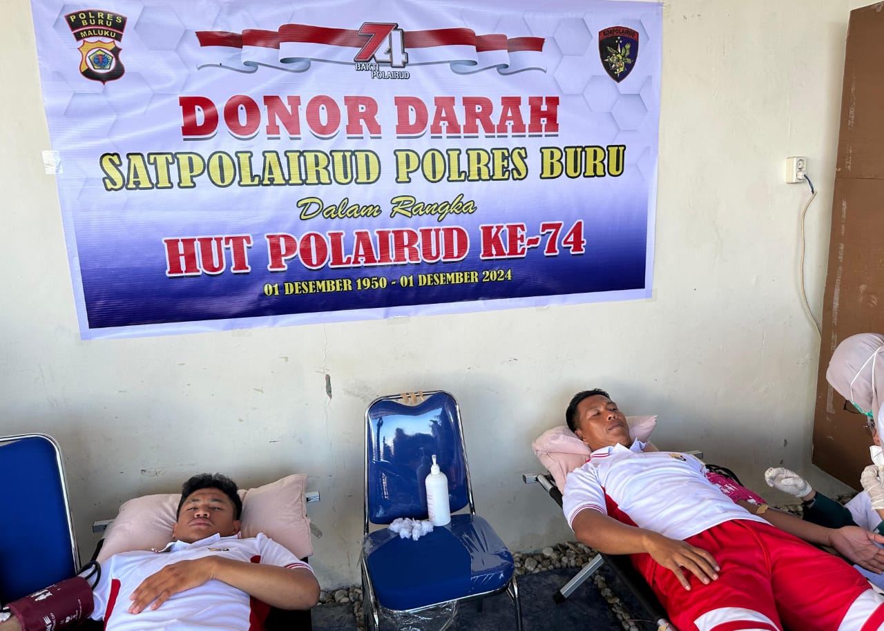 Menyongsong HUT Yang Ke-74 Polairud Polres Buru Gelar Donor Darah dan Jalan Santai